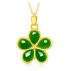 Collier trèfle classique vert jade pierres précieuses pendentif colliers bijoux en or 18 carats cadeau d'anniversaire pour les femmes colliers de chaînes de tour de cou