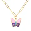 Pendant Necklaces Butterfly Necklace Pink Purple Enamel Dripping Oil For Women Fashion Summer Jewelry GiftPendant