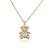 Colorful Zircon Pave Setting Love Bears Pendant Gold Chain Necklace Cute Woman Gift Jewelry