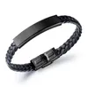 Zwart gevlochten lederen ketting roestvrijstalen ID -armband voor mannen eenvoudige mode geschenken sieraden 8,26 inch