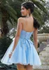 Party Dresses Sky Blue Tulle Short Homecoming Spaghetti Beaded Applique Lace Up Sexy Cocktail Graduation Gowns A Line VestidosParty