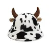 豪華な帽子暖かい盆地女性夏コットンバケツ帽子牛乳牛のパターンカワイイ角の耳幅広帯日焼け止め漁師キャップ220812