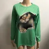 S-5XL Femmes T-shirt À Manches Longues O-cou T-Shirts Hauts Mignon Litten petit Chat Chemises Imprimées Automne Pull T-shirts Décontractés Vêtements Lâches