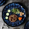 Keramiska middagsplattor och skålar Blå rätter kreativ japansk retro ugnen ändrad bordsdukar Serveringsplatta Platos de Cena 220307