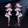 الفراشة الفاخرة المدورة مصمم للمرأة للمرأة S925 الفضة Post Party Rose AAA Zirconia Silver White Diamond Arrings South AM284S