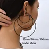 Black Color Round Big Hoop Earrings for Women Fashion Geometric Circle Oversize 50mm-100mm Thin Metal Earrings Jewelry Gift