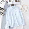 HSA Summer floral cotton white blouse Vintage hollow out female office ladies tops Casual lace long sleeve blouse shirts 210716