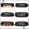 Bärade strängar armband smycken tretrendy naturlig svart agat sten dubbel armband storlek 6mm/8mm tiger ögonpärlor charm armele dhoh5