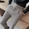 British Style Men High Waist Business Dress Pants Fashion Houndstooth Office Social Suit Wedding Groom Casual Trousers