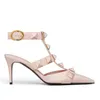 Avec boîte Designer VT Sandal High Dress Chaussures Bride à la cheville Goujons romains Noir Nude Strip Rivets Femmes Stiletto Block Talon 60 80 100 MM Poin Talon Chaussures 316