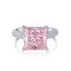 Real 925 Sterling Silver Wed Кольцо для женщины Love Square Diamond Ring Designery Jewelry Pink White 8a Cubic Circonia помолвка свадебные кольца невесты размер 6-9 подарок коробки подарок