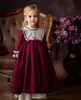 Sukienki dziewczyny 0-12Y Baby Girl Autumn Zima koronka Wino Czerwona Burgundowa Długa sukienka na Boże Narodzenie