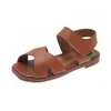 Offene Sandalen Mädchen Kinder Sommer Flachen Boden 2022 Neue Student Retro Koreanische PU Haken Schleife Kinder Mode Lässig Römischen schuhe G220523