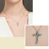 Mode 18k croix pendentif collier pour femmes couleur or cubique zircone bleu cristal pierre colliers pendentifs bijoux de mariage