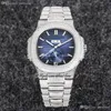 R8F 5726 Cal A324 Orologio automatico da uomo con fasi lunari Cassa con diamanti pavé Quadrante blu con quadrante ghiacciato con bracciale con diamanti bling Orologi gioielli Super Edition Puretime B2