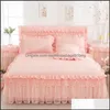 Bed Skirt Bedding Supplies Home Textiles Garden Beige Princess Lace Bedspread 3Pcs/Set Ruffles Sheet Cotton Pillowcase Decorative Twin/Que