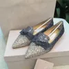 Klassisk mode kvinnors plattskor casual skor klänning fest sexig lysin sten pärlor spetsig tå lyxdesigner mar