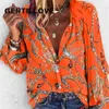 Gentillove Lady Vintage Blouse Women Spring Summer Chain Print Losse shirt met lange mouwen plus maat 5xl tops single -breasted tunic 210401