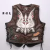 Punk Style live Harley gilet en cuir vestes cuivre boucle hommes laser broderie pièce rock moto cuir veste voulait Applique