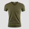 Hommes T Shirt Pure Color V Col À Manches Courtes Tops Tees Hommes TShirt Noir Collants Homme TShirts Fitness Pour Homme Vêtements 220526