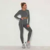 Women Seamless Yoga Set Sports Suit Tracksuits Long Sleeve Crop Top And High Waist Pants Workout Clothing set J220706