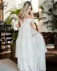 2022 Boho Brautkleider Brautkleid Eine Linie von der Schulterbodenstufe abgestufte Satin Plus Size Beach Country Vestido de Novia