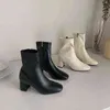 Autumn Ankle Boots For Women 2022 Square Toe Elegant Short Boots Dragkedjor Soft Leather Lady Office Fashion Mid Heel Shoes Y220817