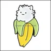 Stift broscher smycken härlig kawaii banan vit hårig katt hårt emalj tecknad djur lapel stift tillbehör släpp leverans 2021 aialn