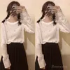 Harajuku kawaii söt retro långärmad t-tröjor Chic blommig tryck spets toppar våffel tyg vintage vit topp femme 220408