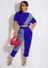 Women's Two Piece Pants Fashion Women Sets Casual Denim Patchwork Short Sleeve Tops High Waist 2 Outfits 2022 Summer