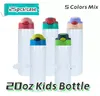 US Warehouse Sublimation Straight Kid Water Bottles Tumblers Blanks 20oz Sippy Cup Heat Transfer Coated Cartoon Double Wall rostfritt stål Children Cups Strå