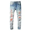 Jeans Amirrs T Shirts Designer 2023 Jean Casual Hip Hop Worn Out and Washed Splash Ink Color Painting Slim Fit Men's IC2D