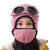 Çocuklar için sıcak kış tutmak için çocuk bombardıman şapkası çocuklar su geçirmez kulak kaput şapkası ile gözlük maskesi serin balaclava2368