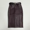 Realfef PU кожаные обертывающие юбки с пояс осенью зима женщин стильный MIDI высокая талия ножна карандаш Sexy 220401