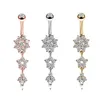 Women Belly Piercing Navel Ring Dangle Fashion Body Accessories Flower Shaped Inlaid Zircon Navel Pierced Buckle Pendant Jewelry