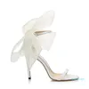 2022 Luxurys Designers Pumps sandals high heels 8 10 12 cm Latte Asymmetric Grosgrain Mesh Fascinator Bows Black Latte Fuchsia