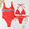 Bandage Bikini Set Summer One Piece Badkläder Fashion Letter Print Women Semester Swimsuit