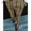 男性のための秋のビジネスカジュアルストライプの印刷された鉛筆のズボンは男性中腰部の街路壁のファッション男性のスリムズボン220323