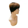 Pixie Cut Peluca de cabello humano corto Pelucas hechas a máquina completas Sin cola Color negro Peruano Remy Ninguno frente de encaje para mujeres