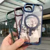 iPhone 15 14 13 12 11 Pro Max Plating TPU 아크릴 PC 케이스 금속 카메라 렌즈 범퍼 보호 방지 프린트 Magsafe 무선 충전기 충격 방지