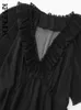 Kobiety moda z falbanami plisowana mini sukienka vintage v szyja krótkie sukienki samice vestidos majer 220526