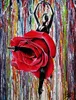 Creative Graffiti Art Ballerina In Red And Green Rose Skirt Dancing Canvas Painting Wall Art For Living Room Home Decoration