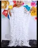 Women Solid Lace Embroidery Flower Dresses Mesh O-Neck Batwing Sleeve Loose Plus Size Robe Vest Long Dress African Style