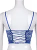 Darlingaga Y2K Fashion Strap Skinny Blue Corset Lace Top Female Backless Bandage Sexy Crop Tops Camis Transparent Hook Bralette 220802