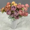 9 têtes pivoine artificielle rose fleurs camellia silk fausse couleur de mariage de mariage