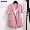 2022 Summer New Suitle Jacket colete Colete curto de três peças Feminino Blazers Suspenders Spenders Set Corean Fashion Professional Wear Y220804