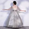 2022 Sequined Princess Flower Girls Dress для свадьбы с плеча с длинные рукава кружевные бусинки из пухлые раффли Дети для детей именинника для девочек.