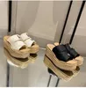 RR 2022 Açık Terlik Ayakkabıları Kadın Chioe Cloe Woody Tote Mules Düz Sandalet Slaytlar Tasarımcı Tuval Terlik Bej Beyaz Siyah 02C1D