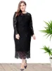 Plus Size Dresses Women Lace Long Sleeve Bodycon Midi Dress Elegant High Waist Tassels Fish Tail Party Evening Fall Casual Outfits212J