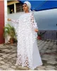 Casual Dresses TsXT 2022 Afrikansk stil Kvinnor Solid Lace Broderi Flower Mesh O-Neck Batwing Sleeve Loose Plus Size Robe Vest Long Dress